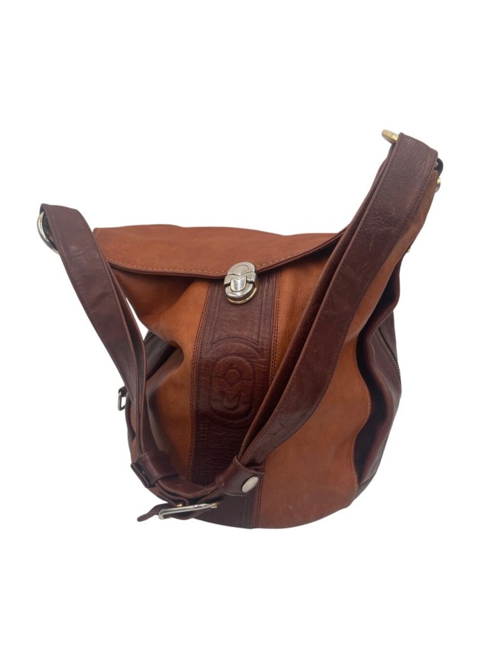 Morino Italian Leather Bucket Bag With Adjustable Strap & Zippered Pockets